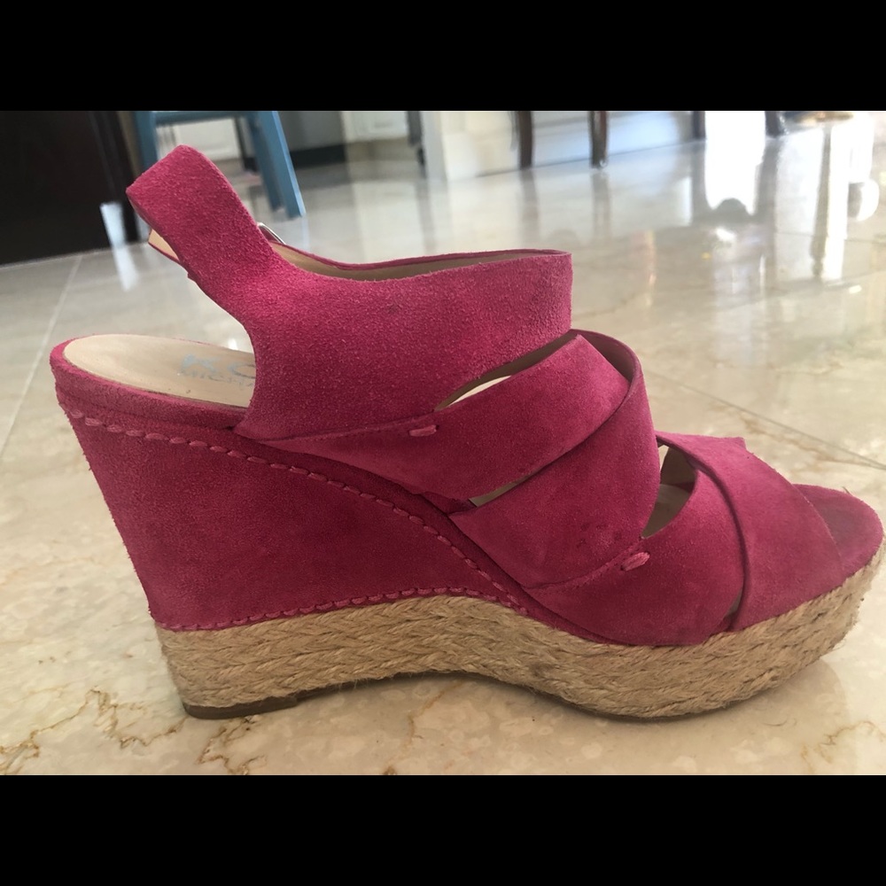 Michael Kors Sandal Pink Suede Espadrille Wedge with Buckle Side Size 8M